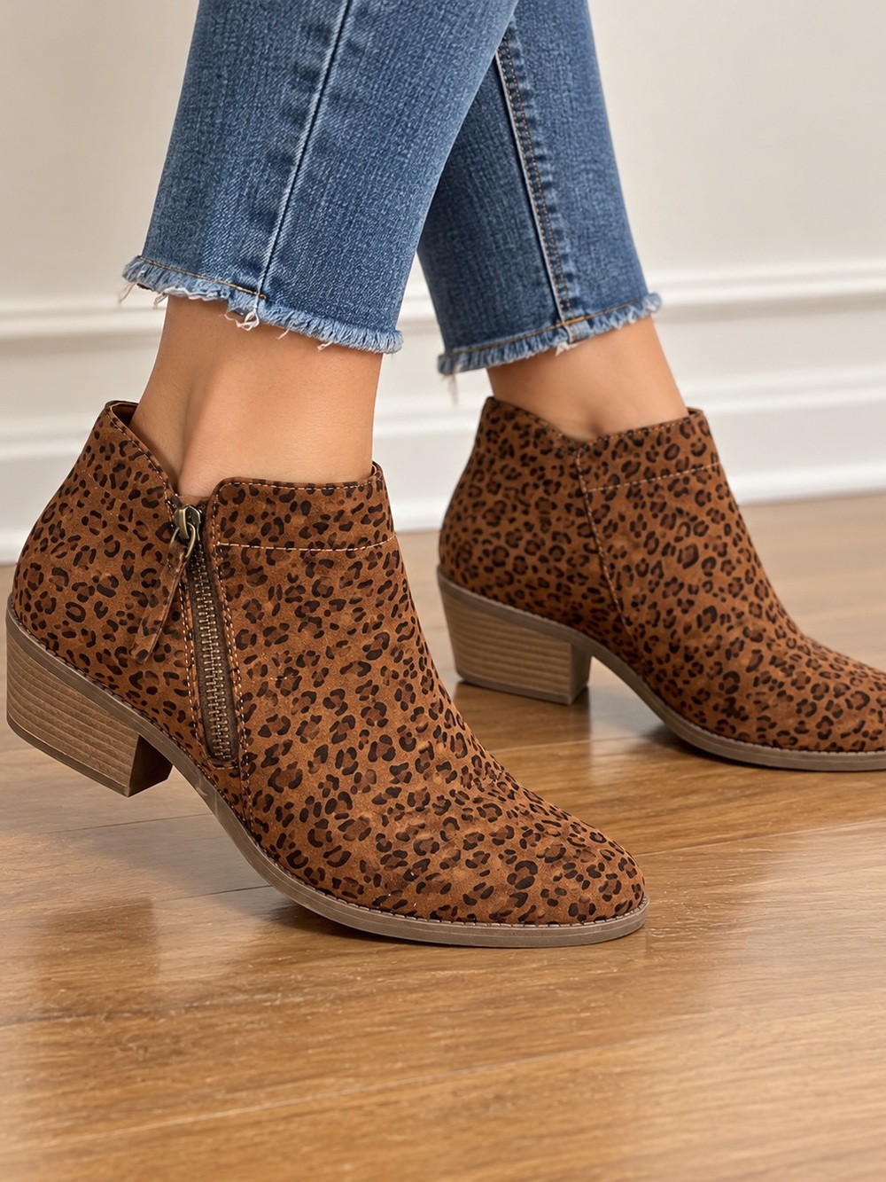 George Leopard Print Ankle Booties - Brown